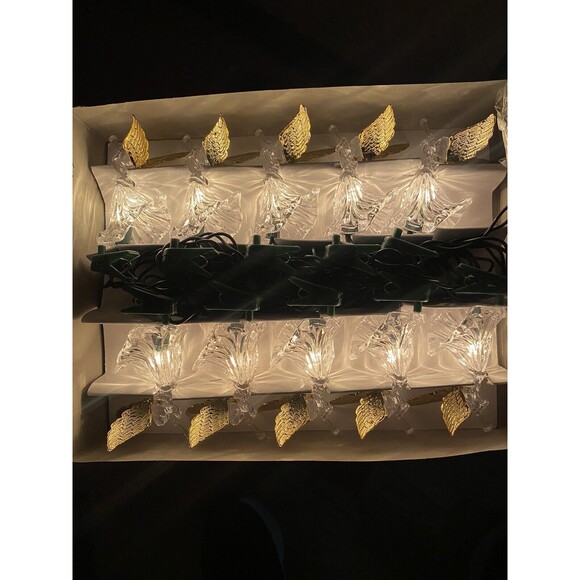 Vtg Sterling 10 Light Angel Set w Gold Wings & Clips Christmas Tree Lights NIB - Picture 1 of 7